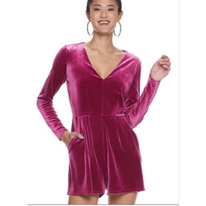 Women's Candie's Pink Velvet Long Sleeve Romper Juniors XS